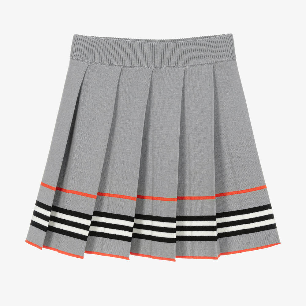 Burberry - Girls Grey Icon Stripe Wool Knit Skirt | Childrensalon
