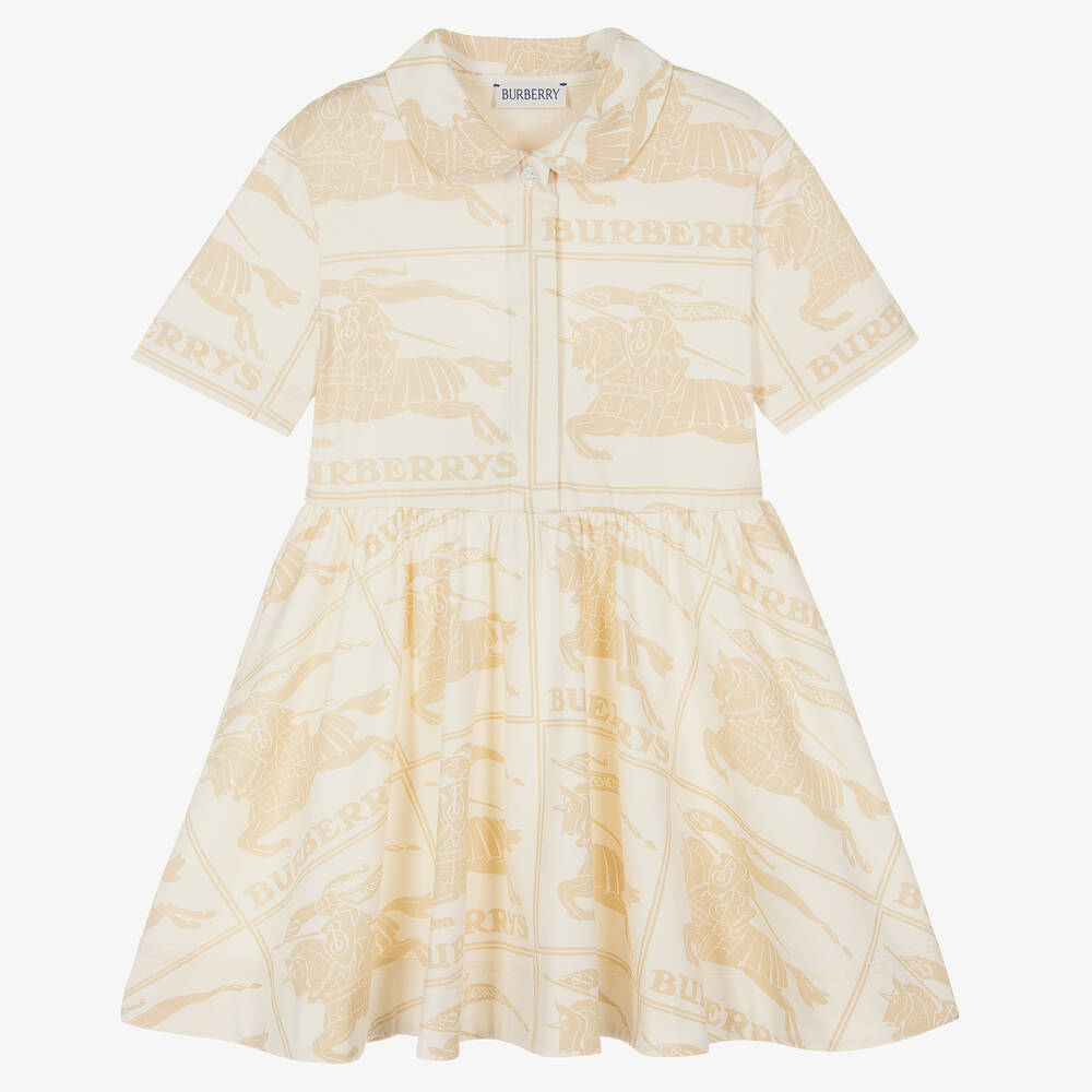 Burberry - Girls Ivory EKD Cotton Jersey Dress | Childrensalon
