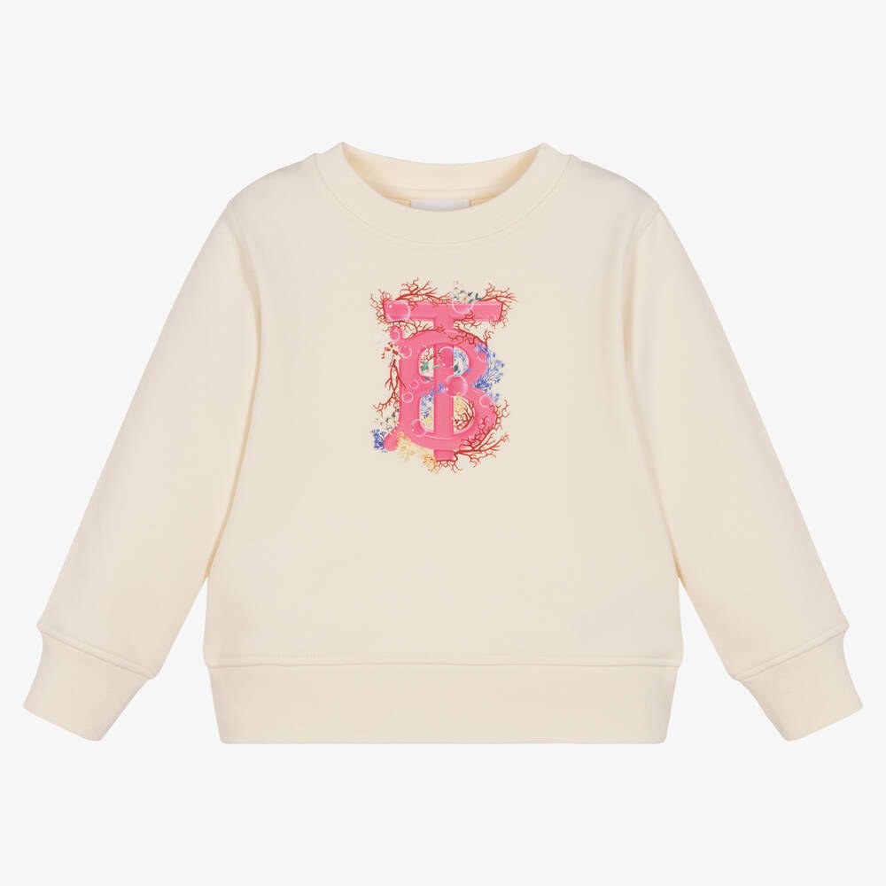 Burberry - Girls Ivory Monogram Logo Sweatshirt | Childrensalon