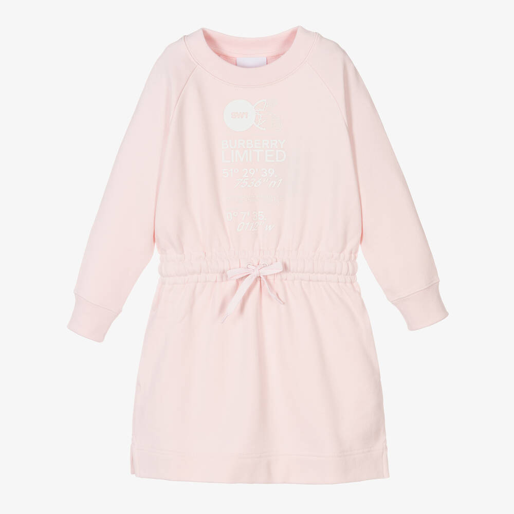 Burberry - Girls Pink Cotton Logo Dress | Childrensalon