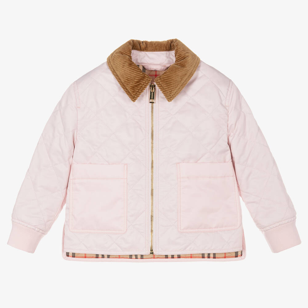 Burberry - Girls Pink Diamond Quilted Jacket | Childrensalon