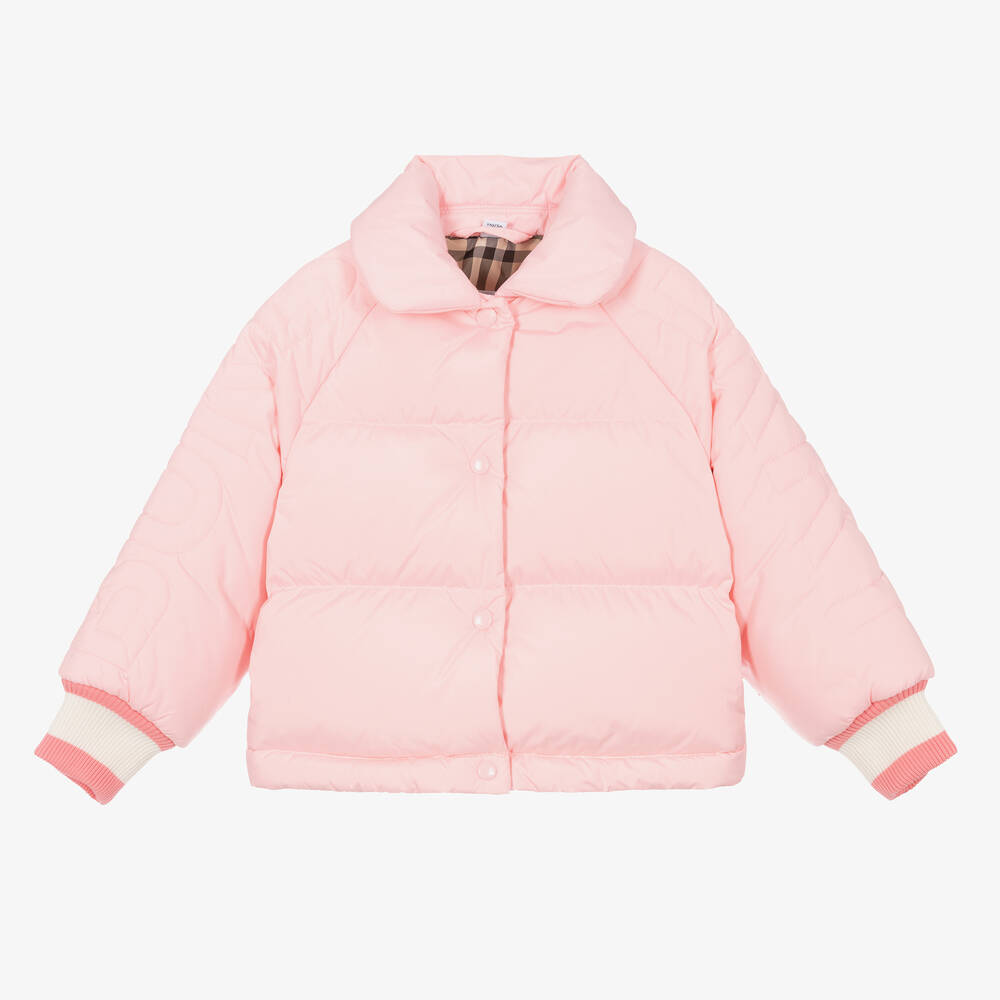 Shop Burberry Girls Pink Down Padded Puffer Jacket