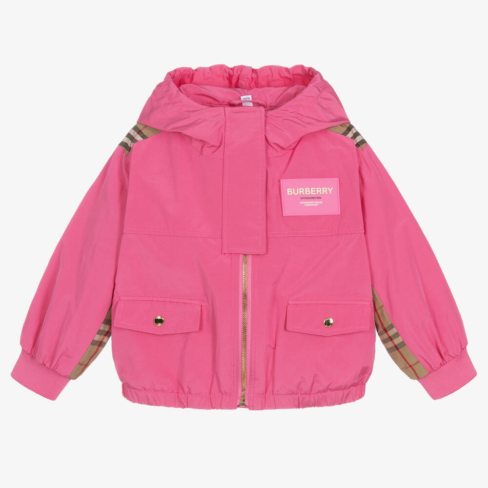 Burberry - Girls Pink Vintage Check Hooded Jacket | Childrensalon