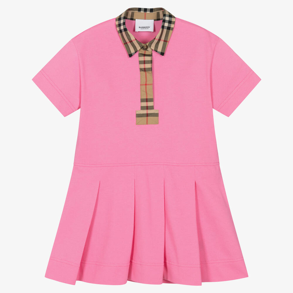 Burberry - Girls Pink Vintage Check Polo Dress | Childrensalon