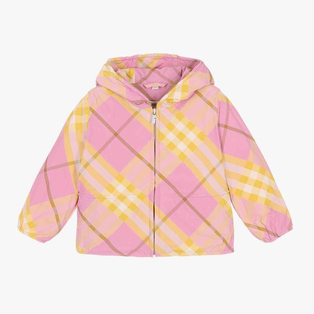 Shop Burberry Girls Pink & Yellow Check Windbreaker Jacket