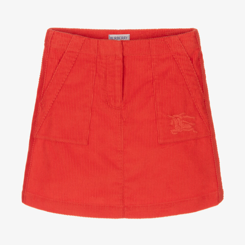 Burberry - Girls Red Corduroy EKD Skirt | Childrensalon