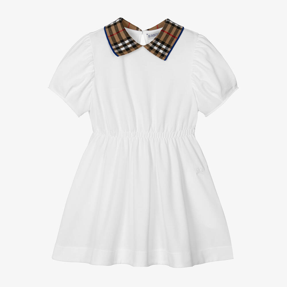Burberry - Girls White Check Polo Dress | Childrensalon