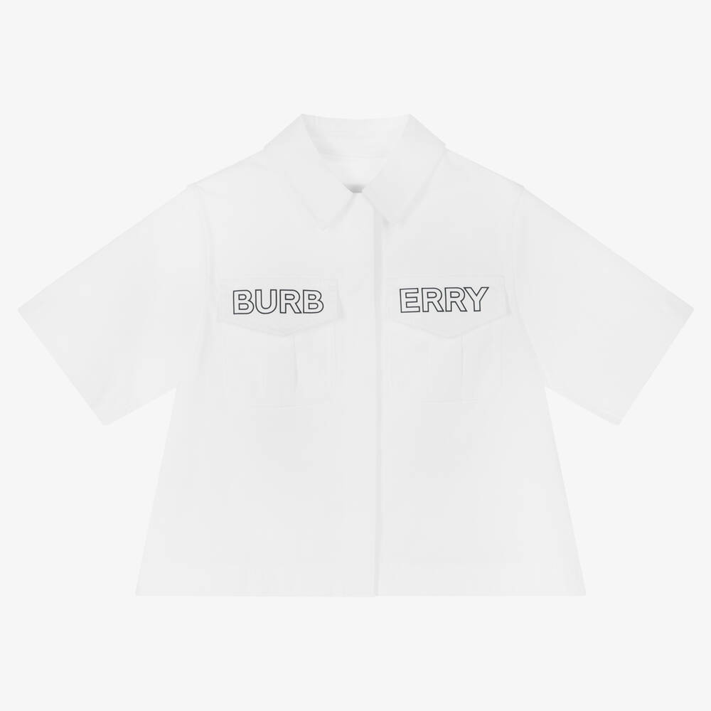 Burberry - Girls White Cotton Logo Shirt | Childrensalon
