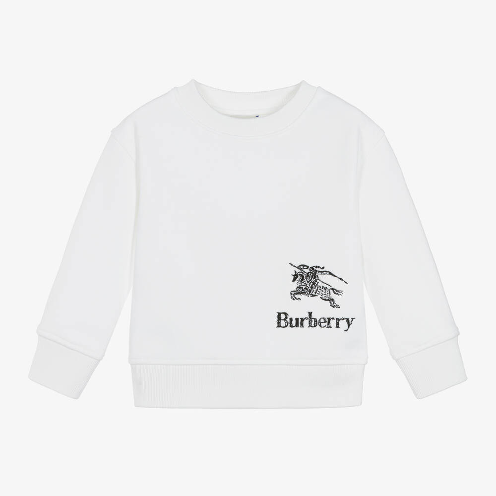 Burberry - سويتشيرت قطن لون أبيض للبنات | Childrensalon