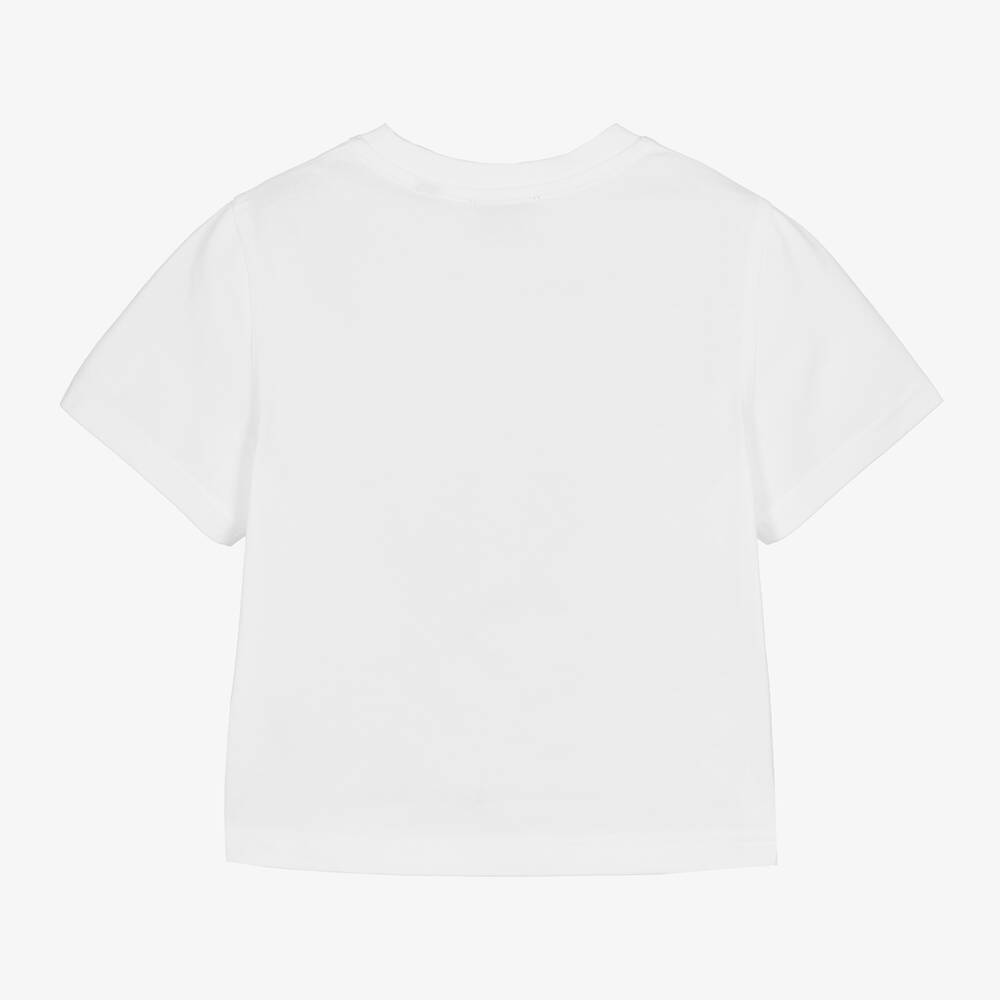 Burberry - Girls White Cotton T-Shirt | Childrensalon