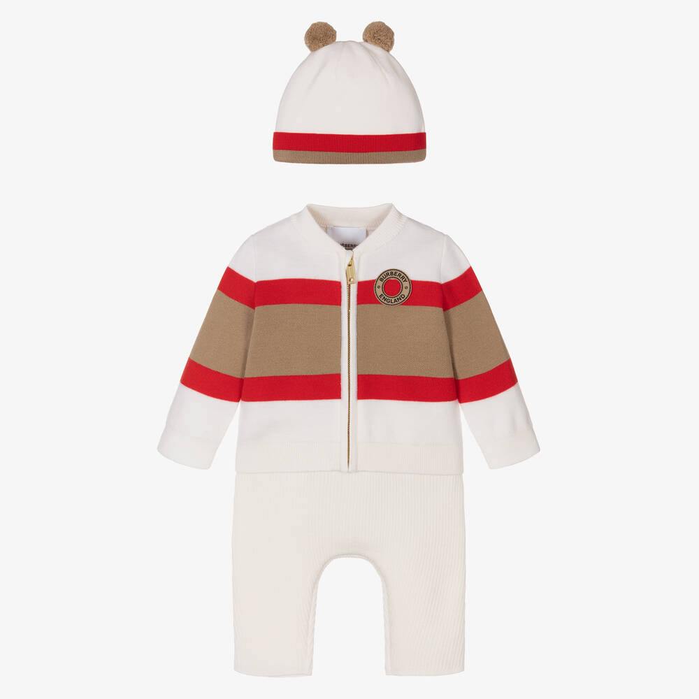 Burberry - Icon Stripe Knitted Wool Baby Trouser Set  | Childrensalon