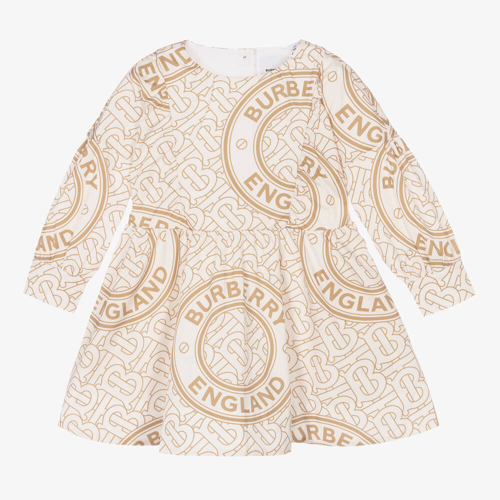 Burberry - Robe ivoire et beige en coton | Childrensalon