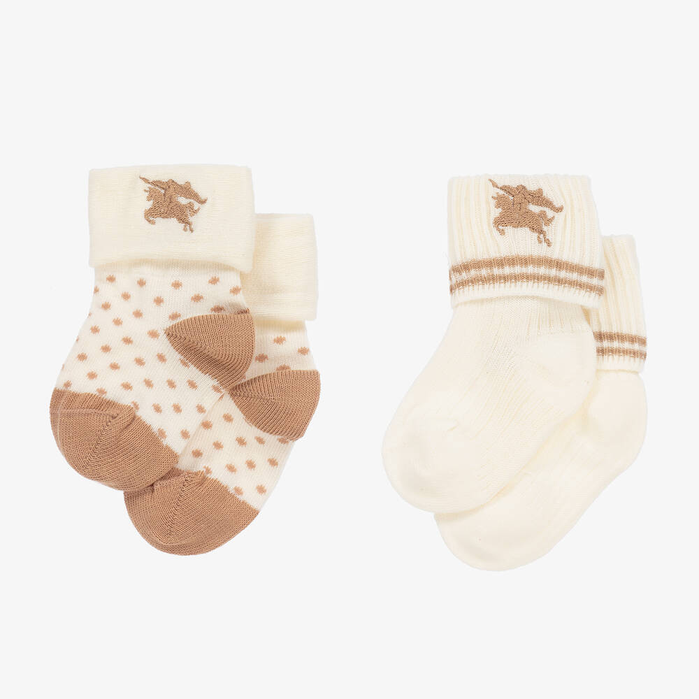 Burberry - Ivory EKD Dot Cotton Baby Socks (2 Pack) | Childrensalon
