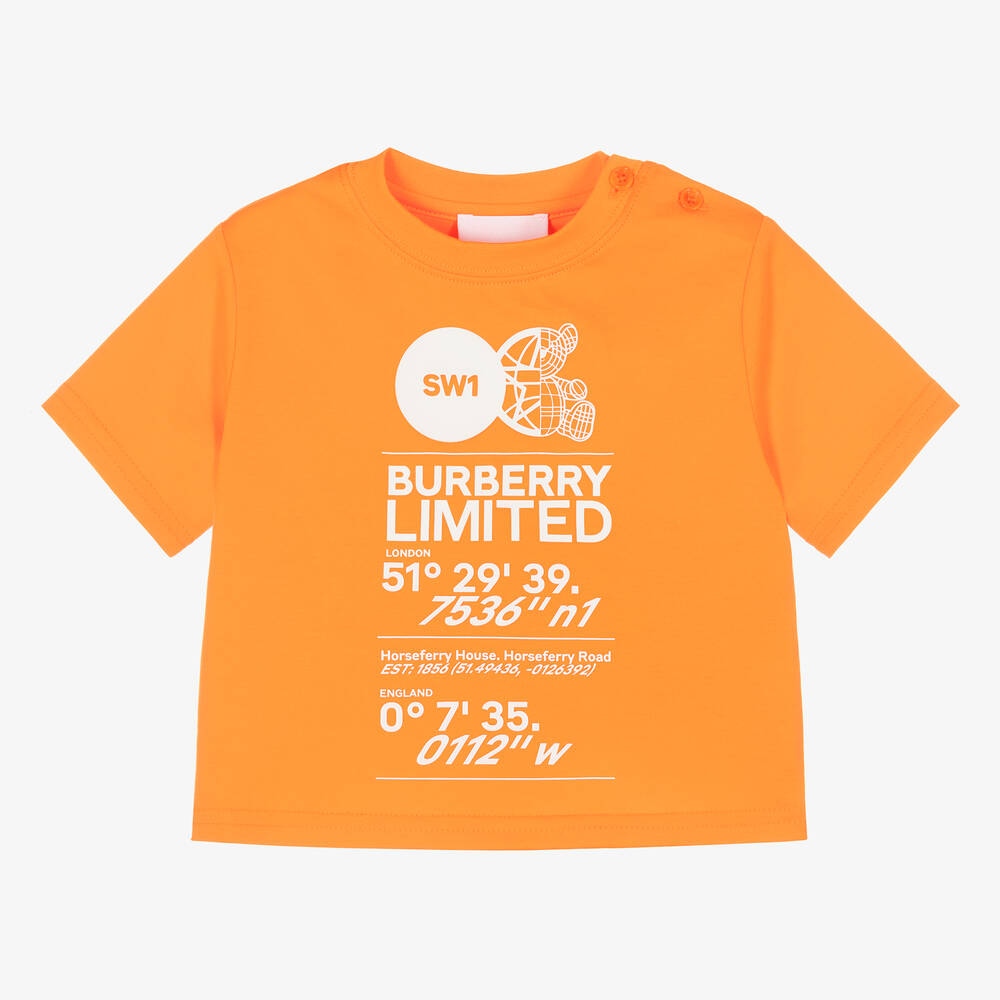 Burberry - تيشيرت قطن لون برتقالي للأطفال | Childrensalon