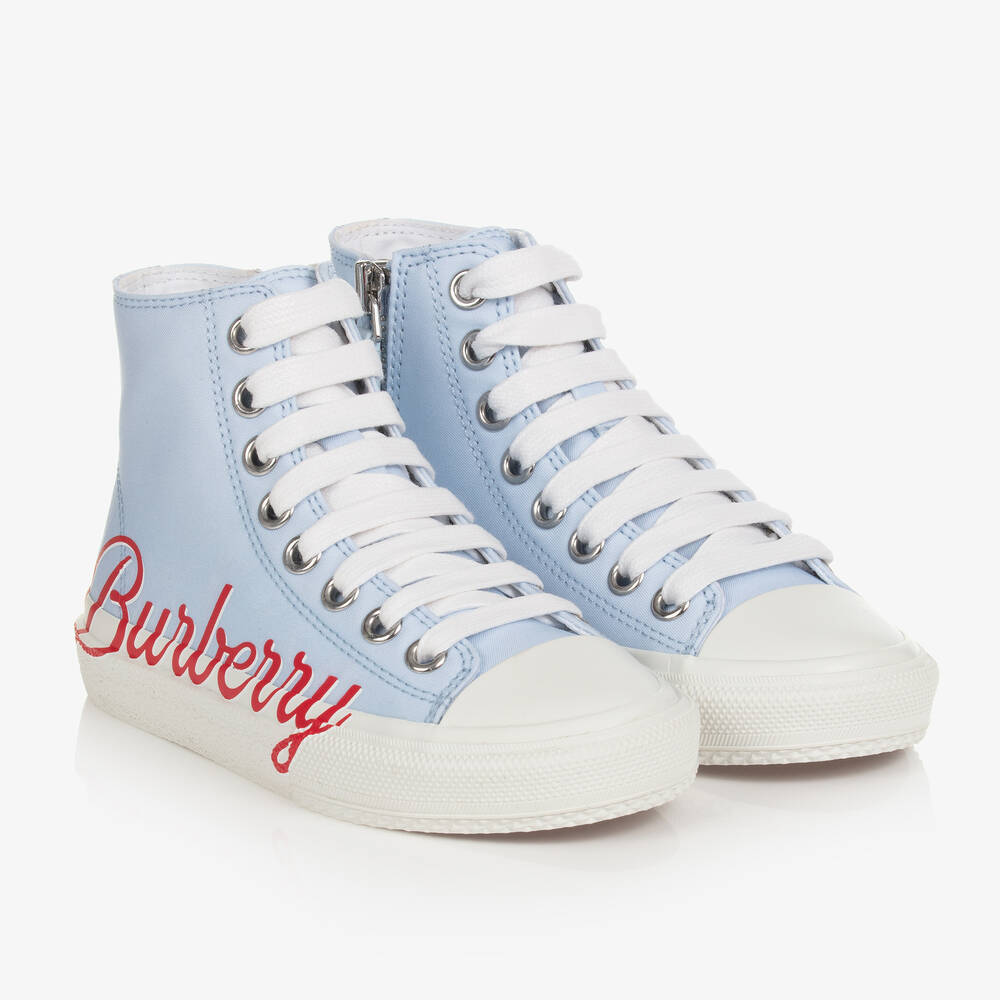 Burberry - Высокие голубые парусиновые кроссовки | Childrensalon