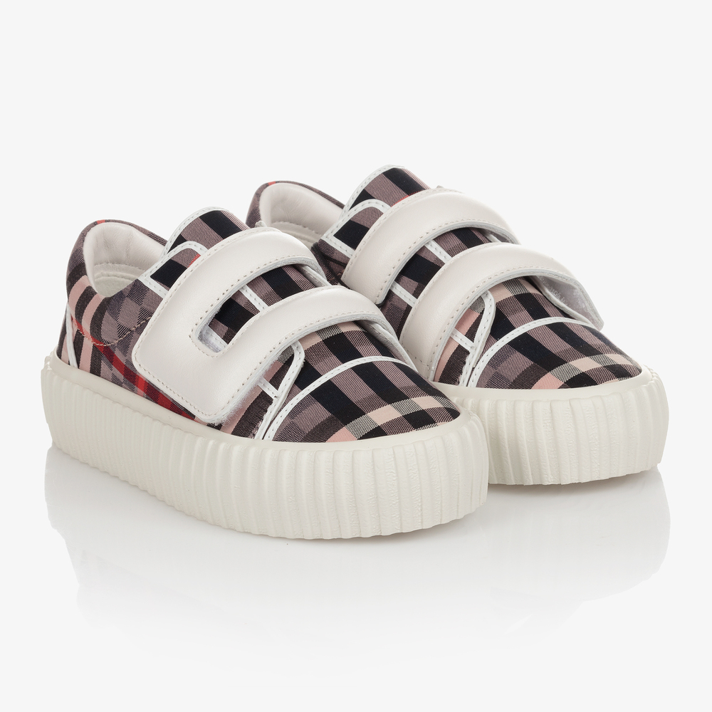 Burberry - Pink Checked Canvas Trainers | Childrensalon