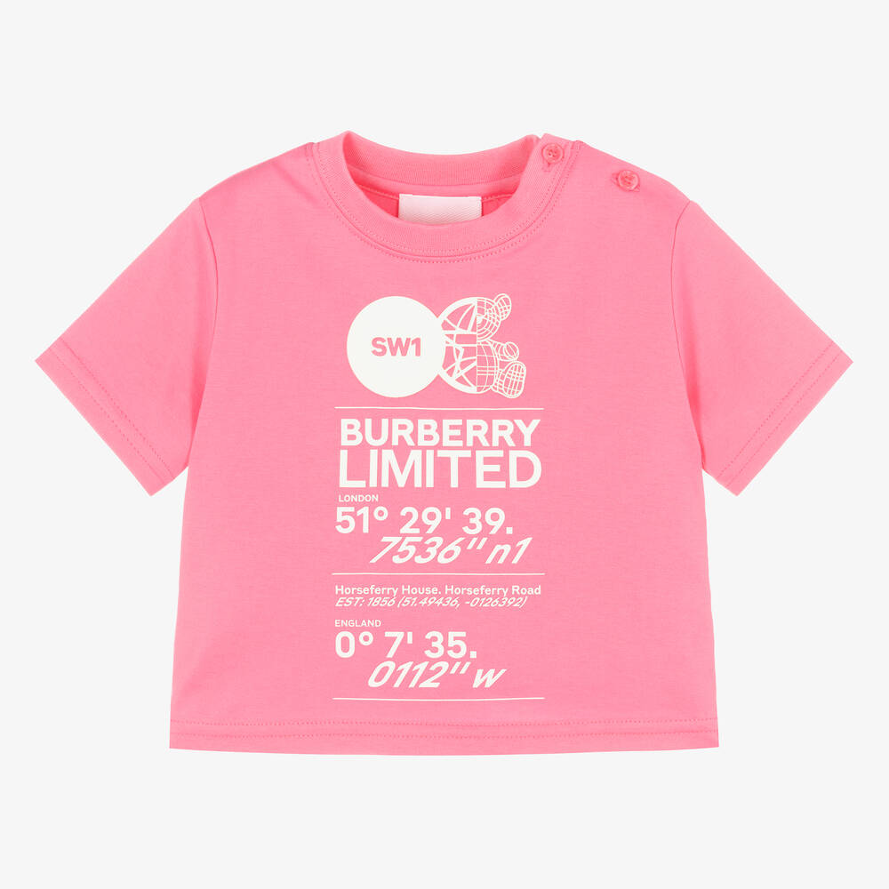 Burberry - Pink Cotton Baby Logo T-Shirt | Childrensalon