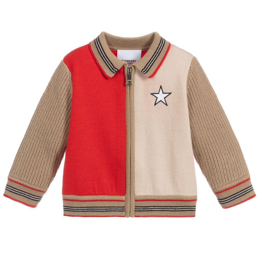 Burberry - Red & Beige Wool Zip-Up Top | Childrensalon
