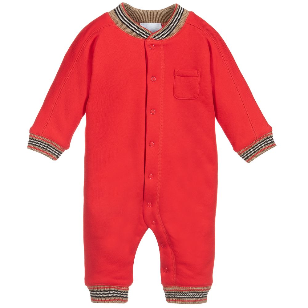 Burberry - Red Padded Jersey Babygrow Childrensalon