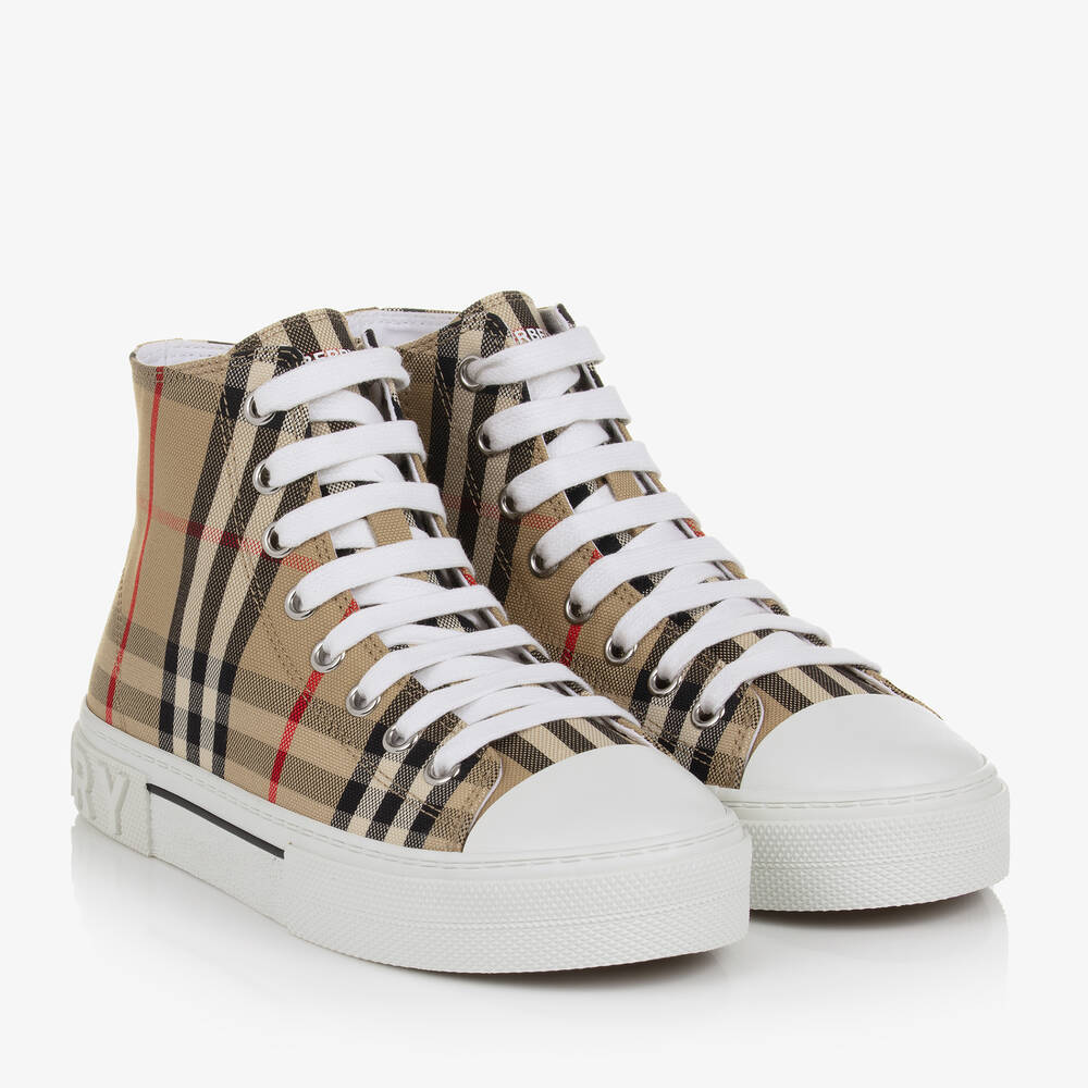 Burberry - Teen Archive Beige Vintage Check Trainers | Childrensalon
