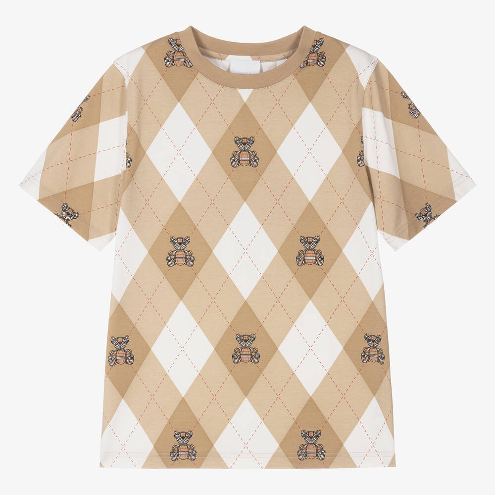 Burberry - Бежевая хлопковая футболка в ромбик | Childrensalon
