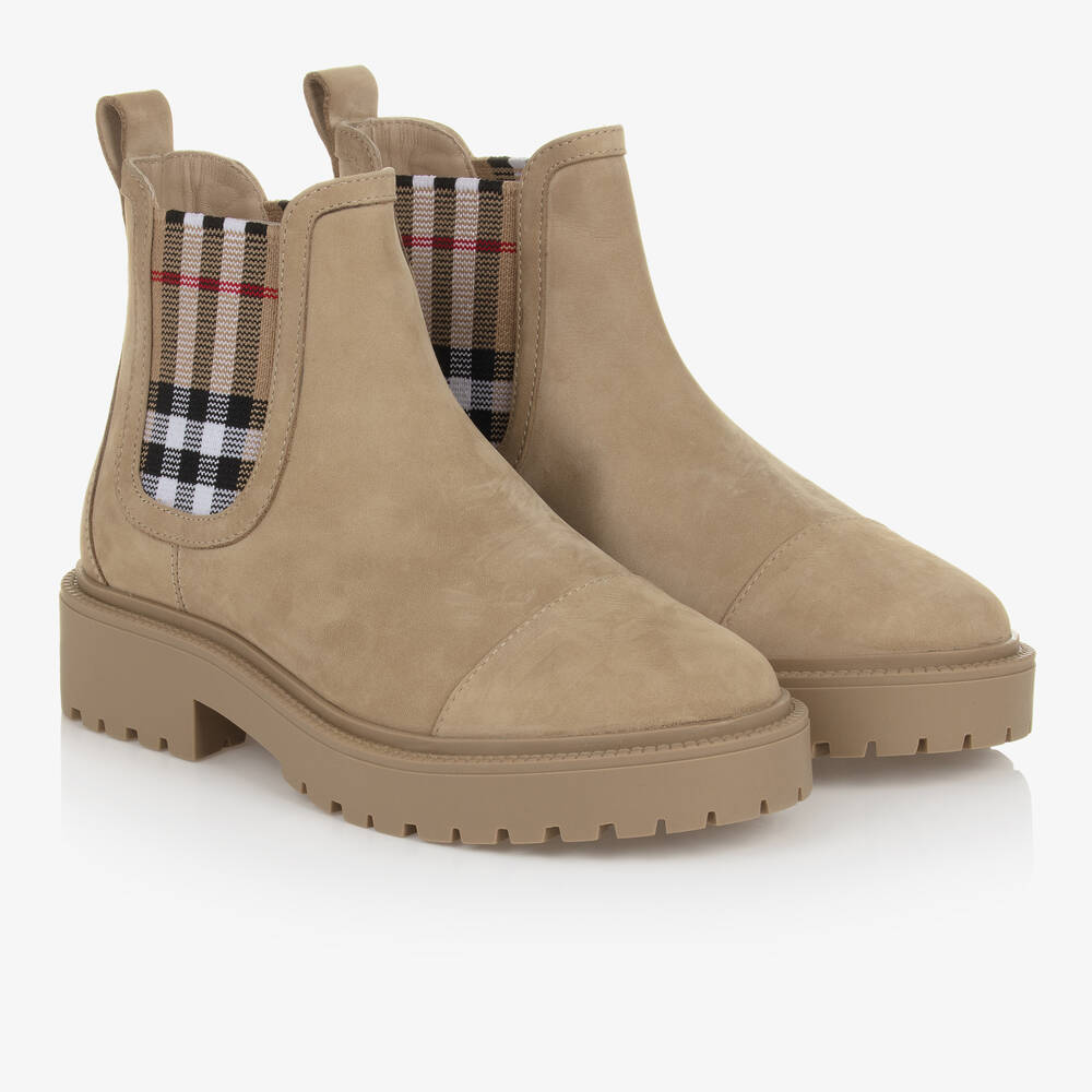Burberry - Teen Beige Vintage Check Leather Boots | Childrensalon