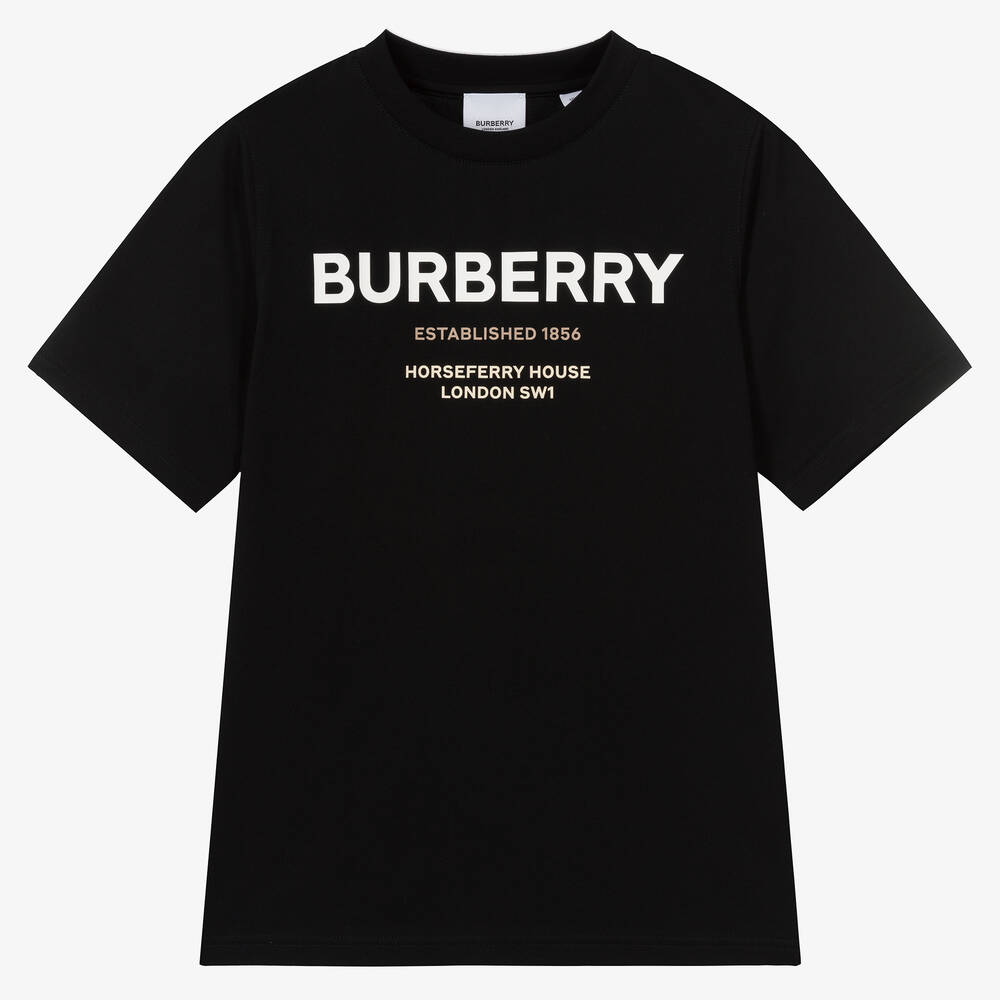 Burberry - تيشيرت تينز قطن عضوي لون أسود | Childrensalon