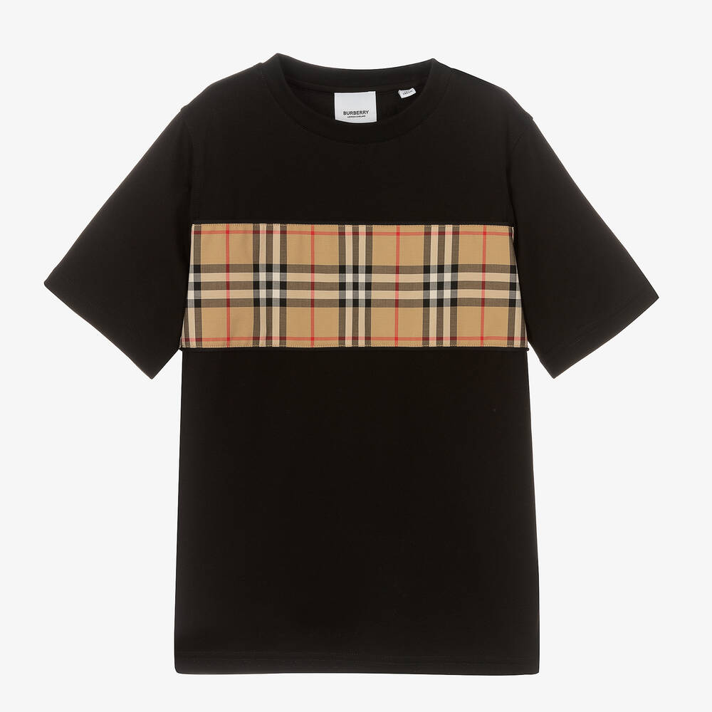 Burberry - Teen Black Cotton Vintage Check T-Shirt | Childrensalon