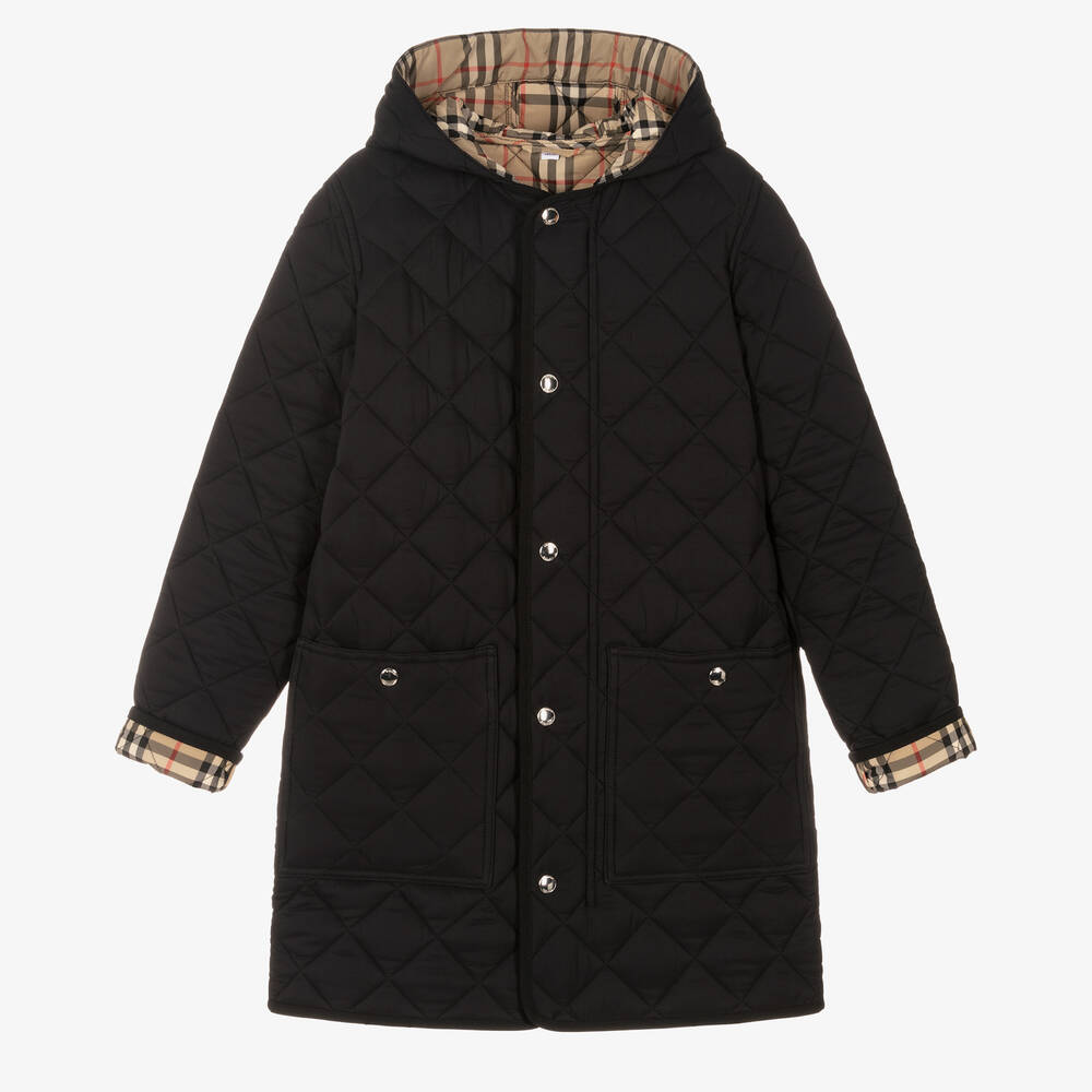 Burberry - Черное стеганое пальто в ретроклетку | Childrensalon