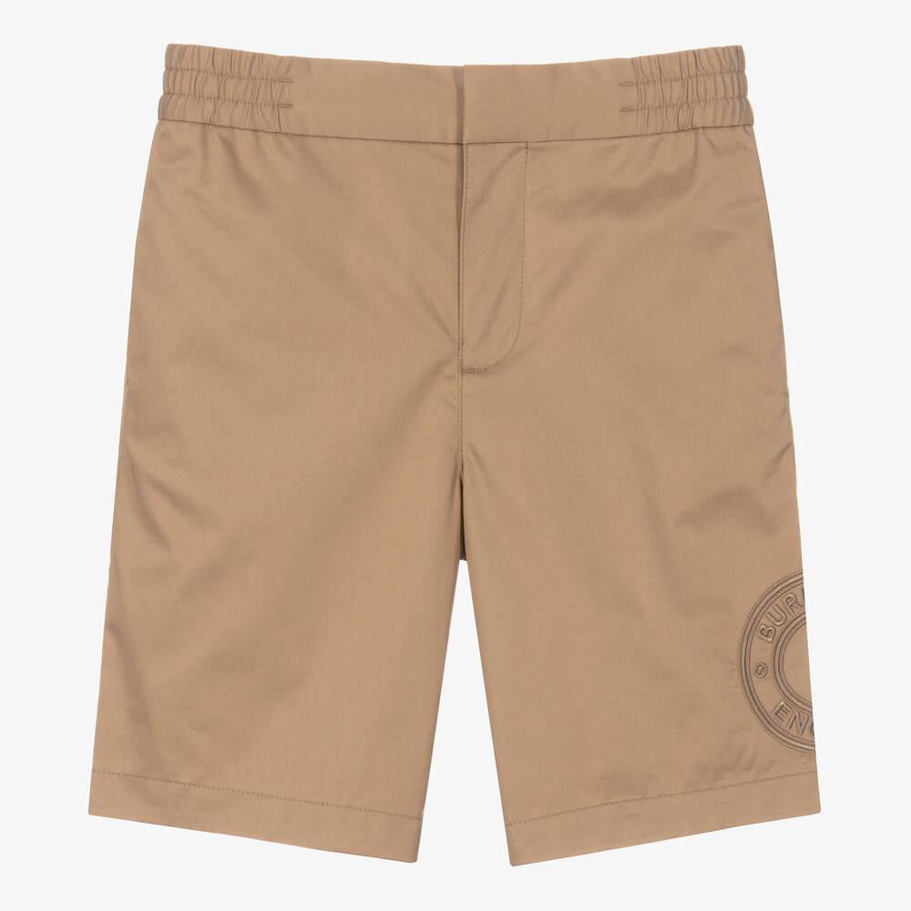 Burberry - Teen Boys Beige Cotton Logo Shorts | Childrensalon