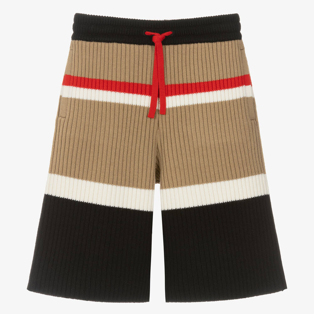 Burberry Teen Boys Beige Icon Stripe Wool Shorts