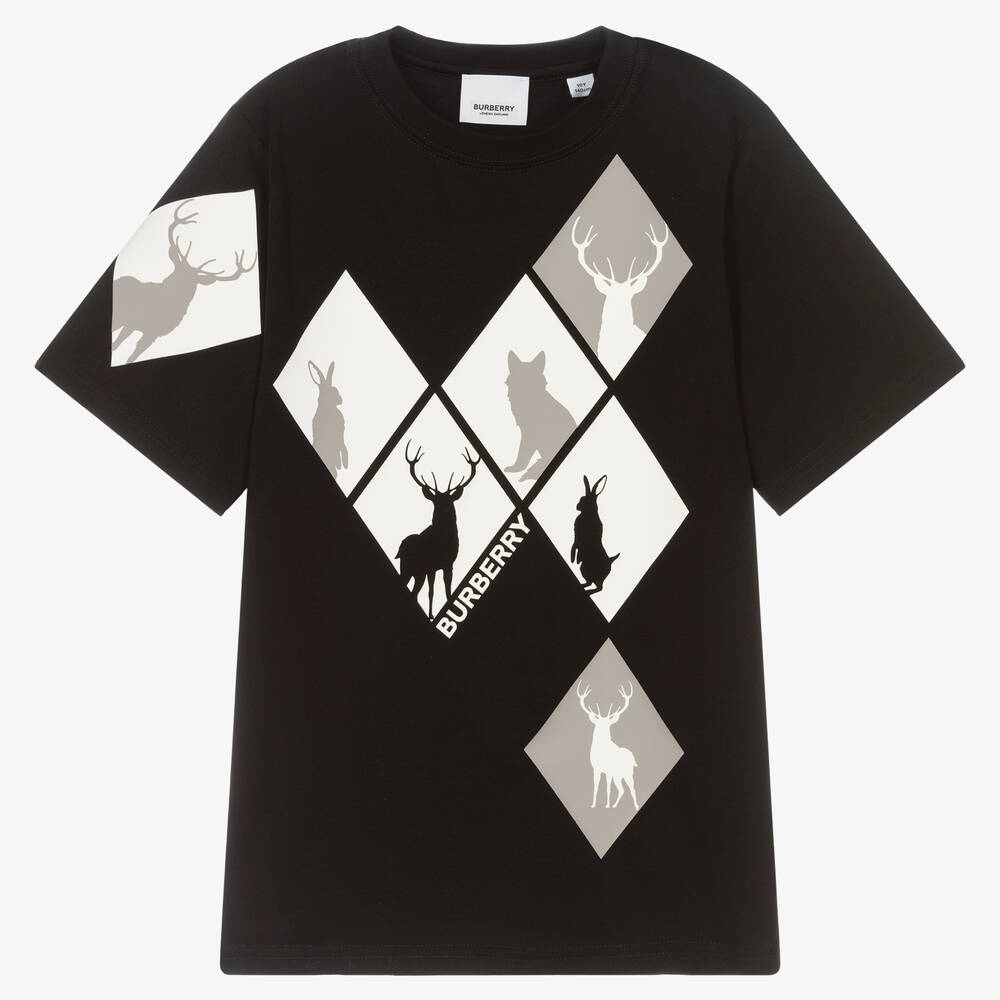 Burberry - Teen Boys Black Argyle T-Shirt | Childrensalon