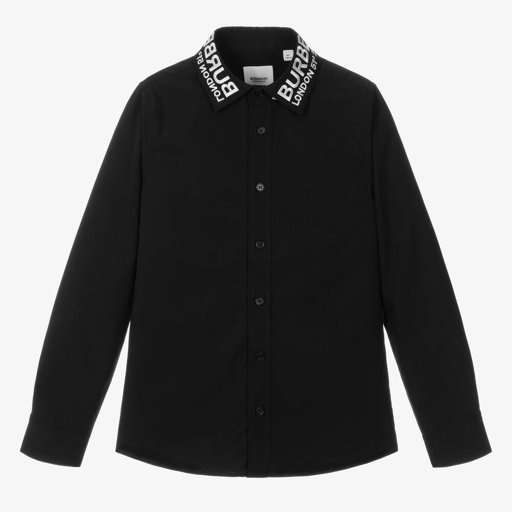Burberry - قميص قطن بوبلين لون أسود تينز ولادي | Childrensalon
