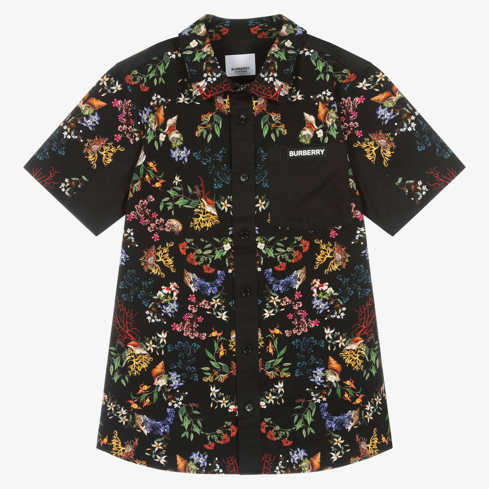 Burberry - Черная рубашка с цветами | Childrensalon