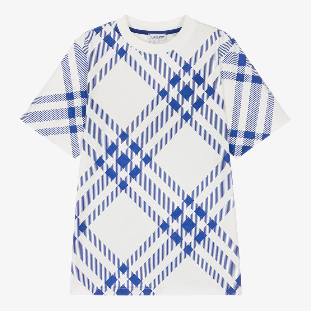 Burberry - Blau kariertes Baumwoll-T-Shirt | Childrensalon