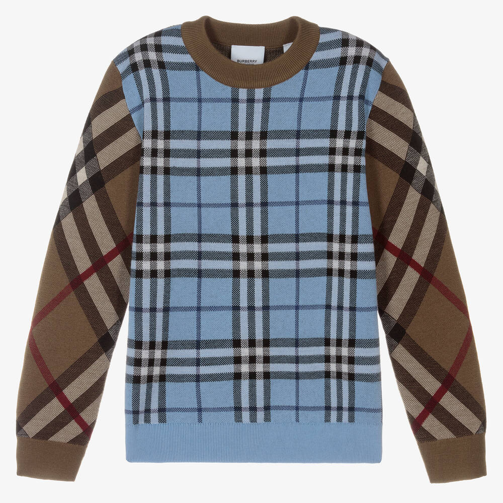 Burberry - Синий свитер в клетку для мальчиков-подростков | Childrensalon