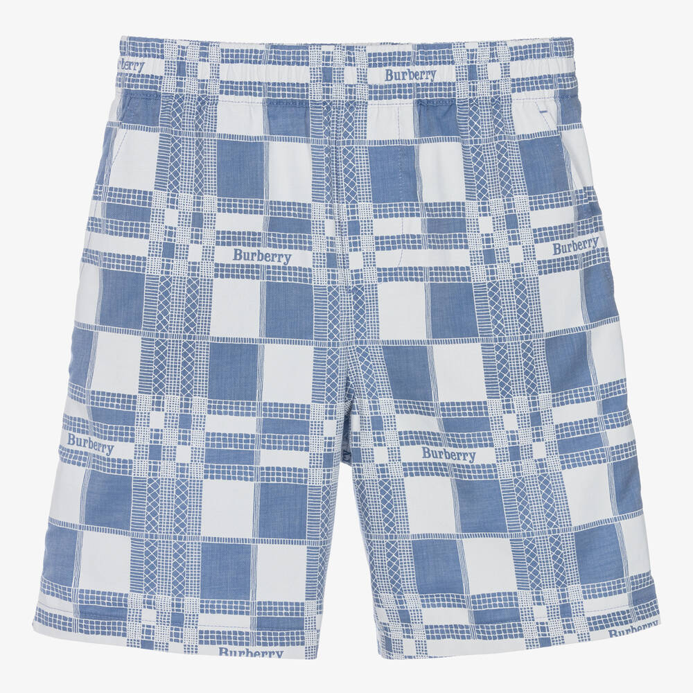 Burberry - Teen Boys Blue Cotton Check Shorts | Childrensalon