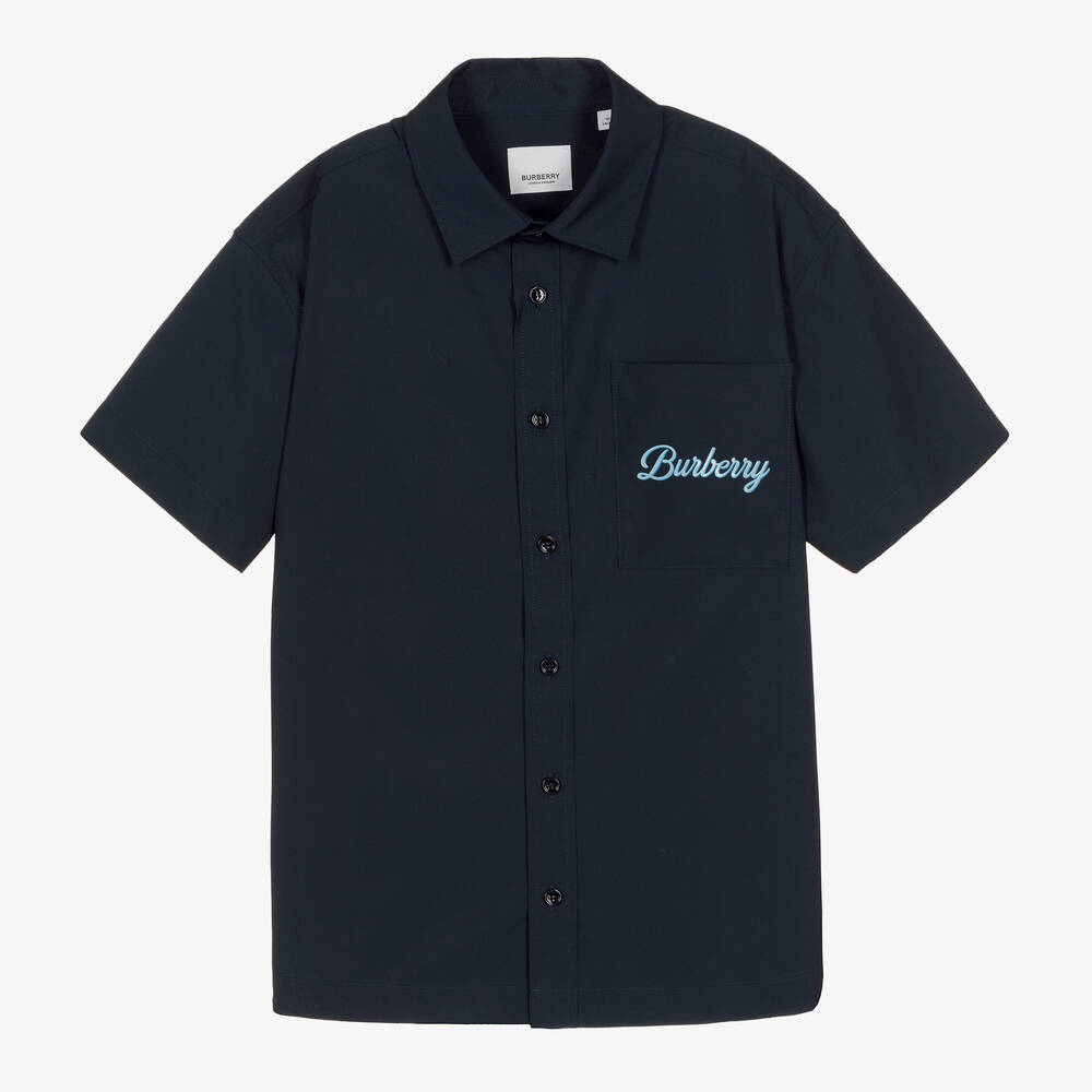 Burberry - Teen Boys Blue Cotton Logo Shirt | Childrensalon
