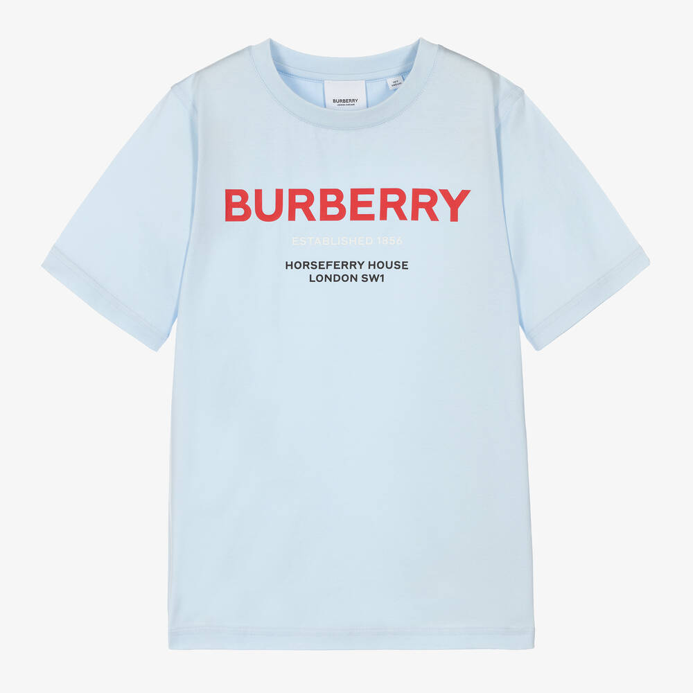 Shop Burberry Teen Boys Blue Cotton Logo T-shirt