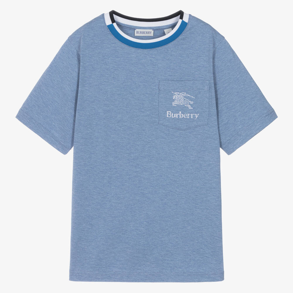 Burberry - تيشيرت قطن لون أزرق مونس للمراهقين | Childrensalon