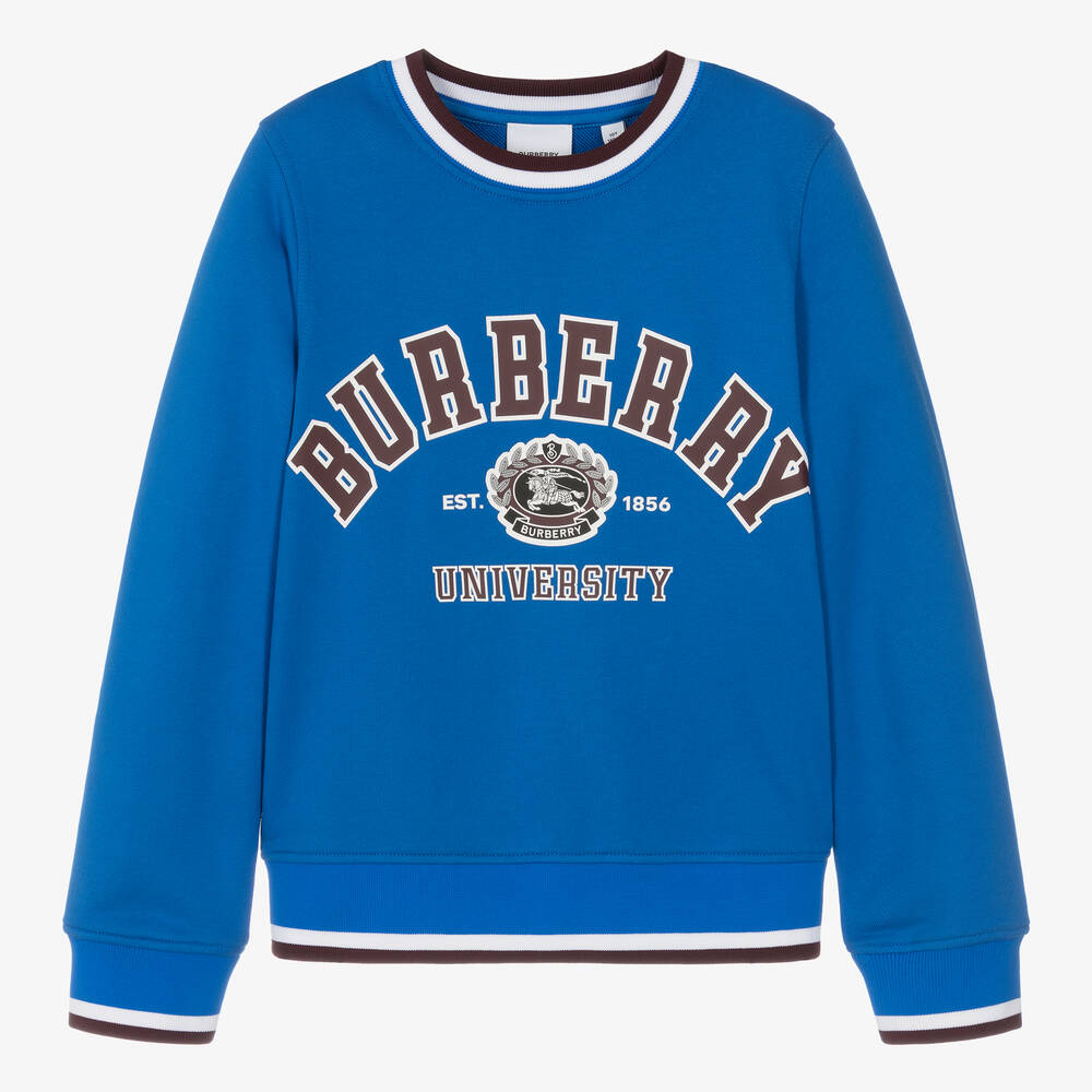 Burberry - سويتشيرت قطن جيرسي لون أزرق تينز ولادي | Childrensalon