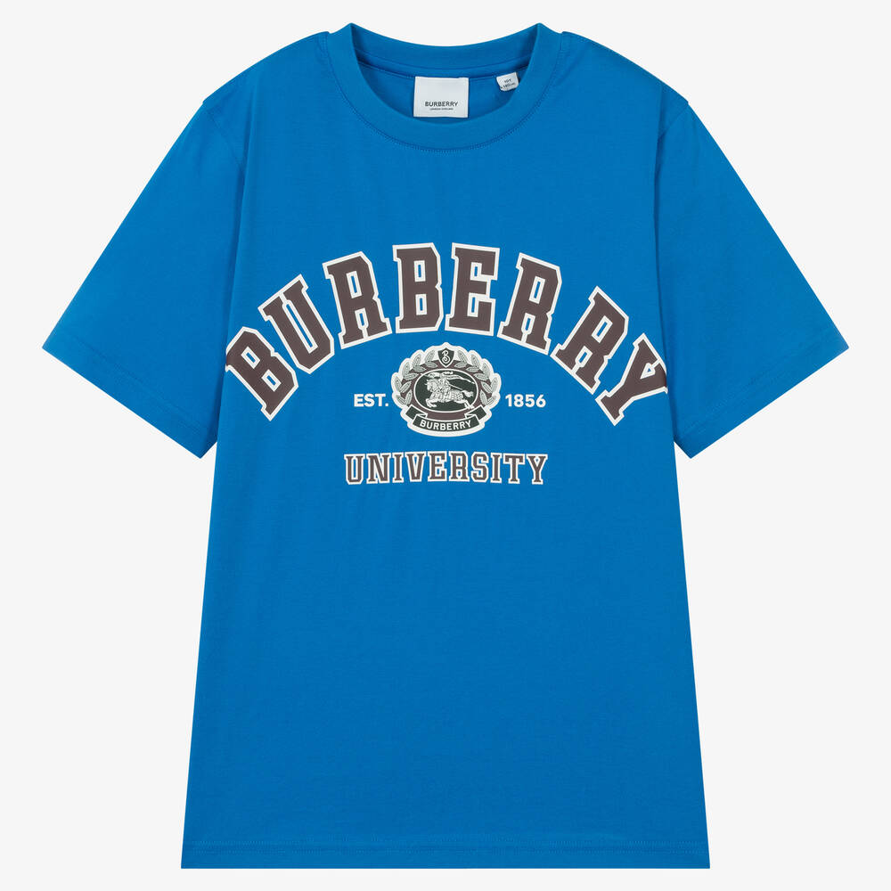 Shop Burberry Teen Boys Blue Cotton Varsity T-shirt