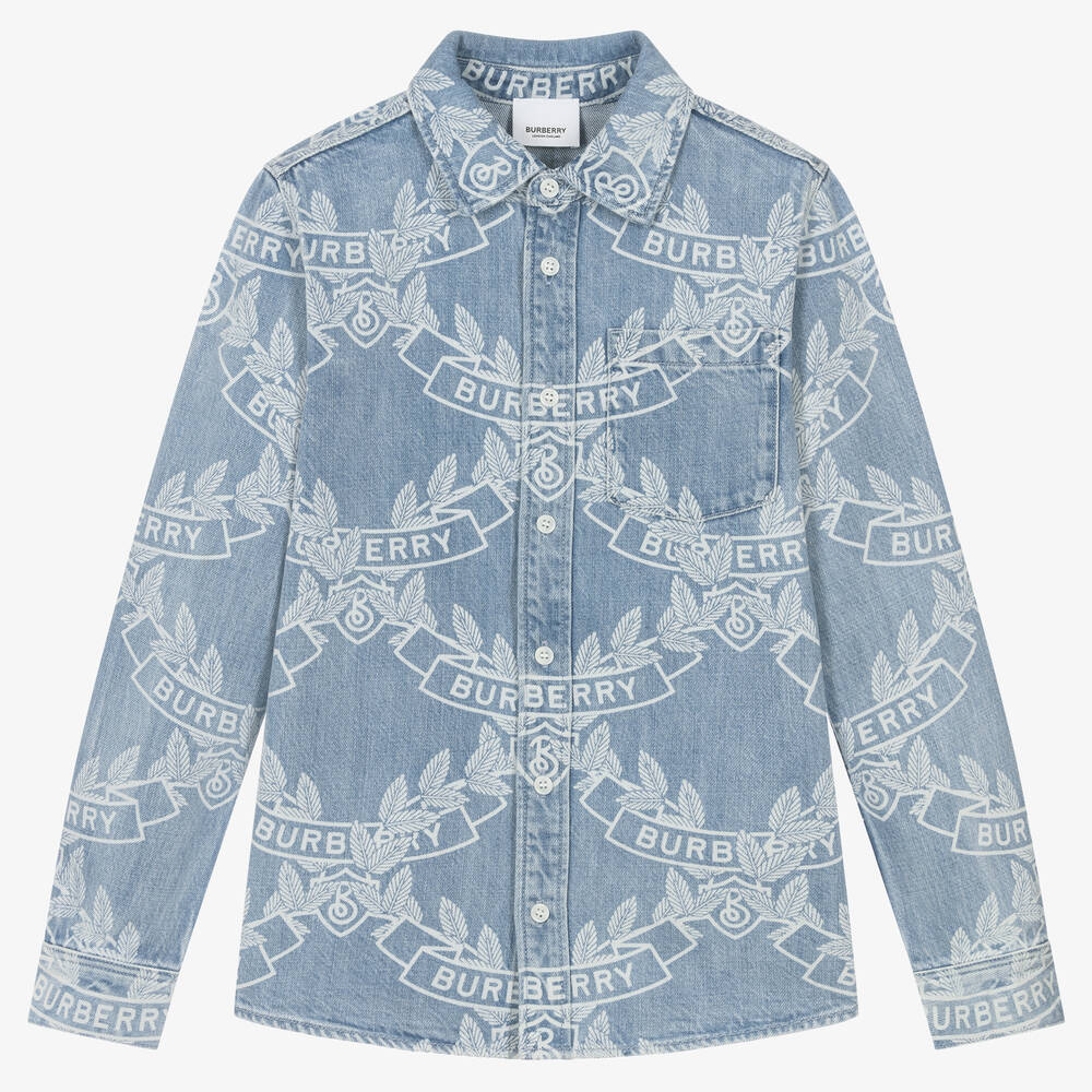 Burberry - قميص بطبعة Oak Leaf Crest قطن دنيم لون أزرق | Childrensalon