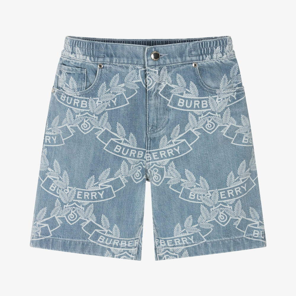 Burberry Teen Boys Blue Oak Leaf Crest Shorts
