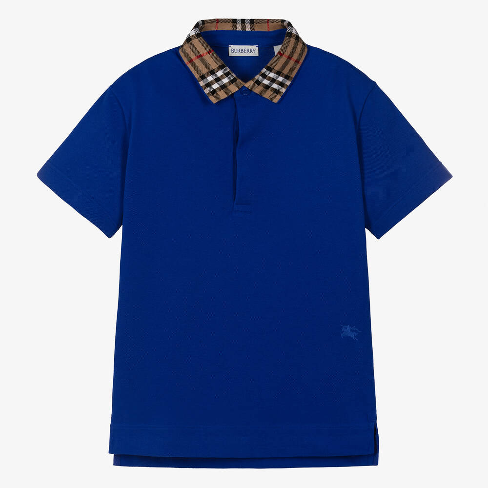 Burberry - Teen Boys Blue Vintage Check Polo Shirt | Childrensalon