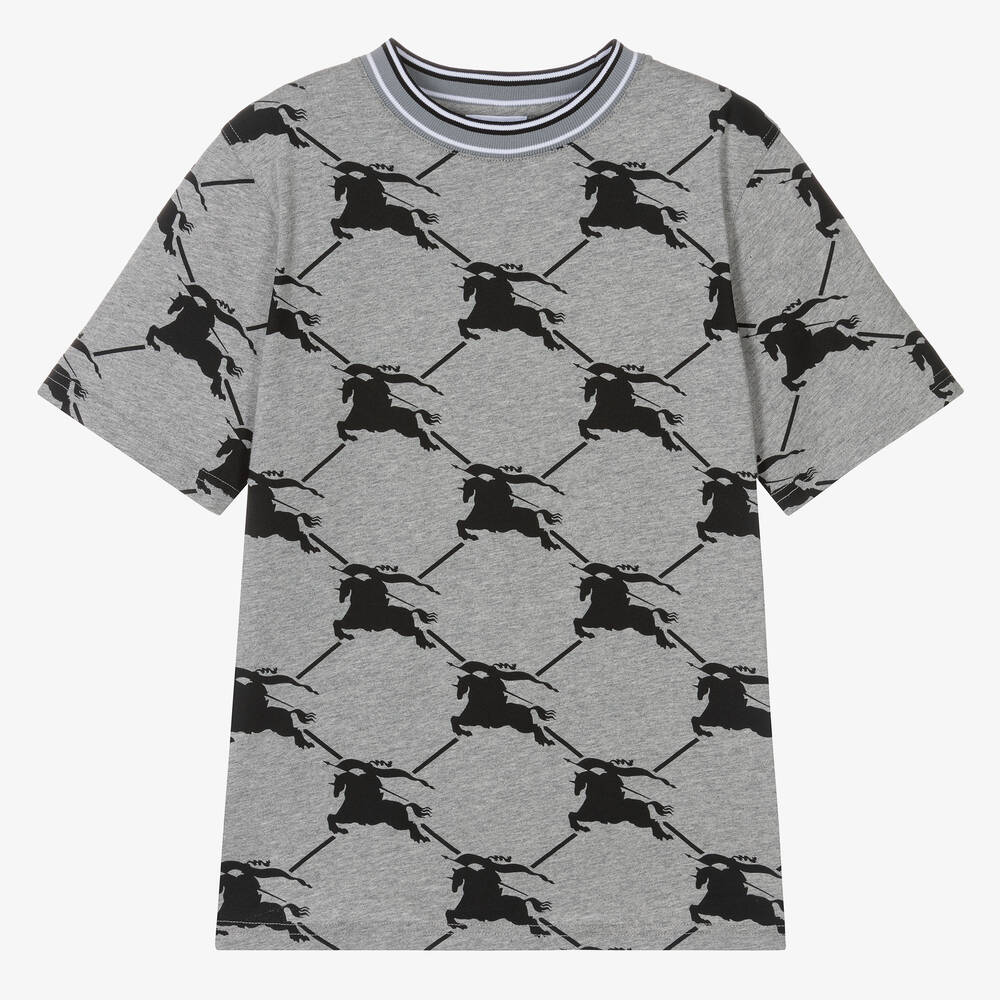 Burberry - Teen T-Shirt in Grau und Schwarz mit Reitermotiv für Jungen | Childrensalon