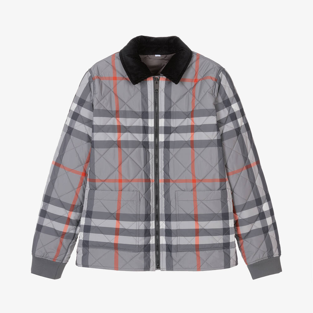 Burberry Teen Boys Grey Oversized Check Quilted Jacket