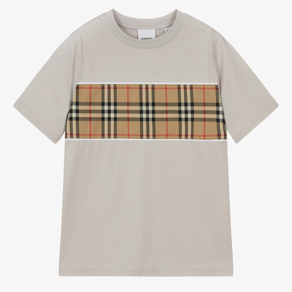 Burberry - Серая футболка в ретроклетку | Childrensalon