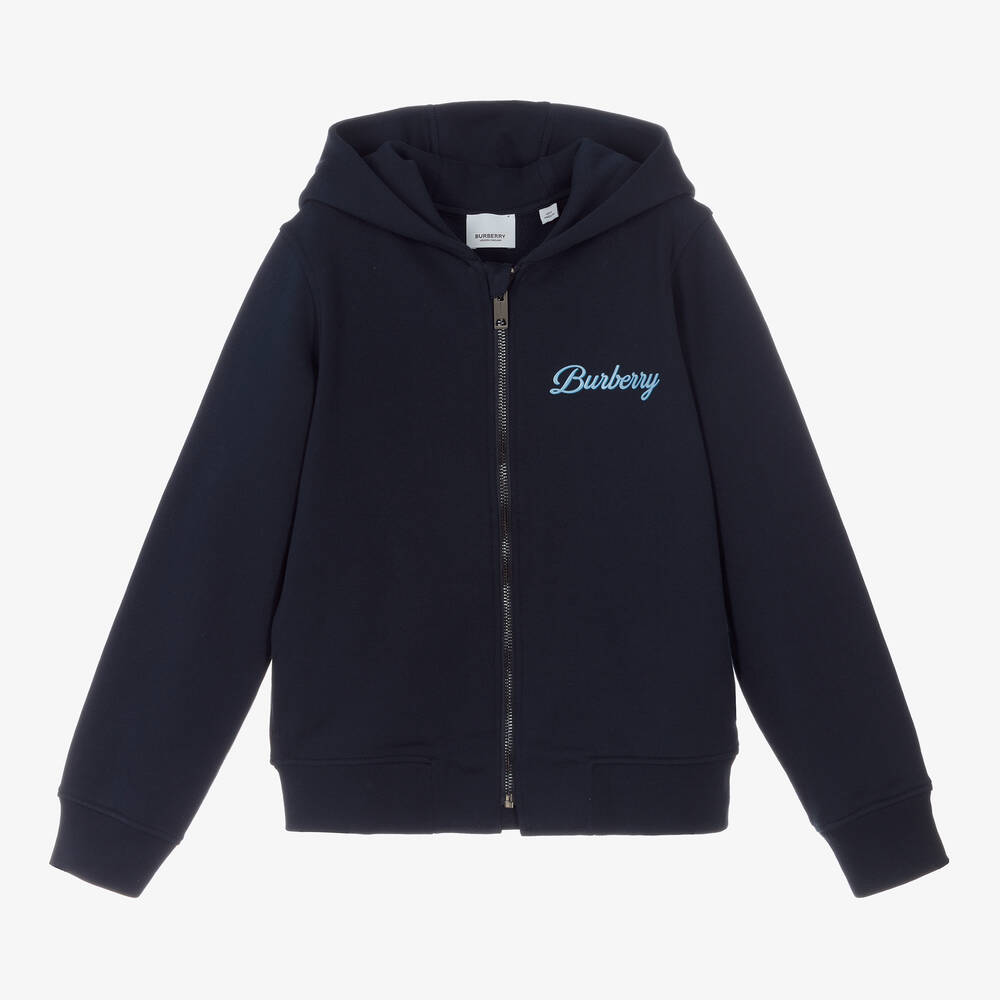 Burberry - Sweat à capuche bleu zippé ado | Childrensalon