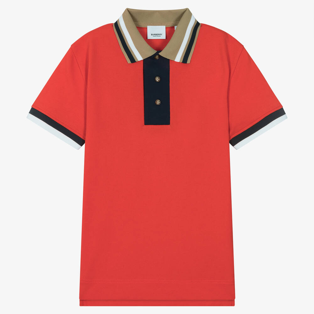 Burberry - Teen Boys Red Cotton Varsity Polo Shirt | Childrensalon